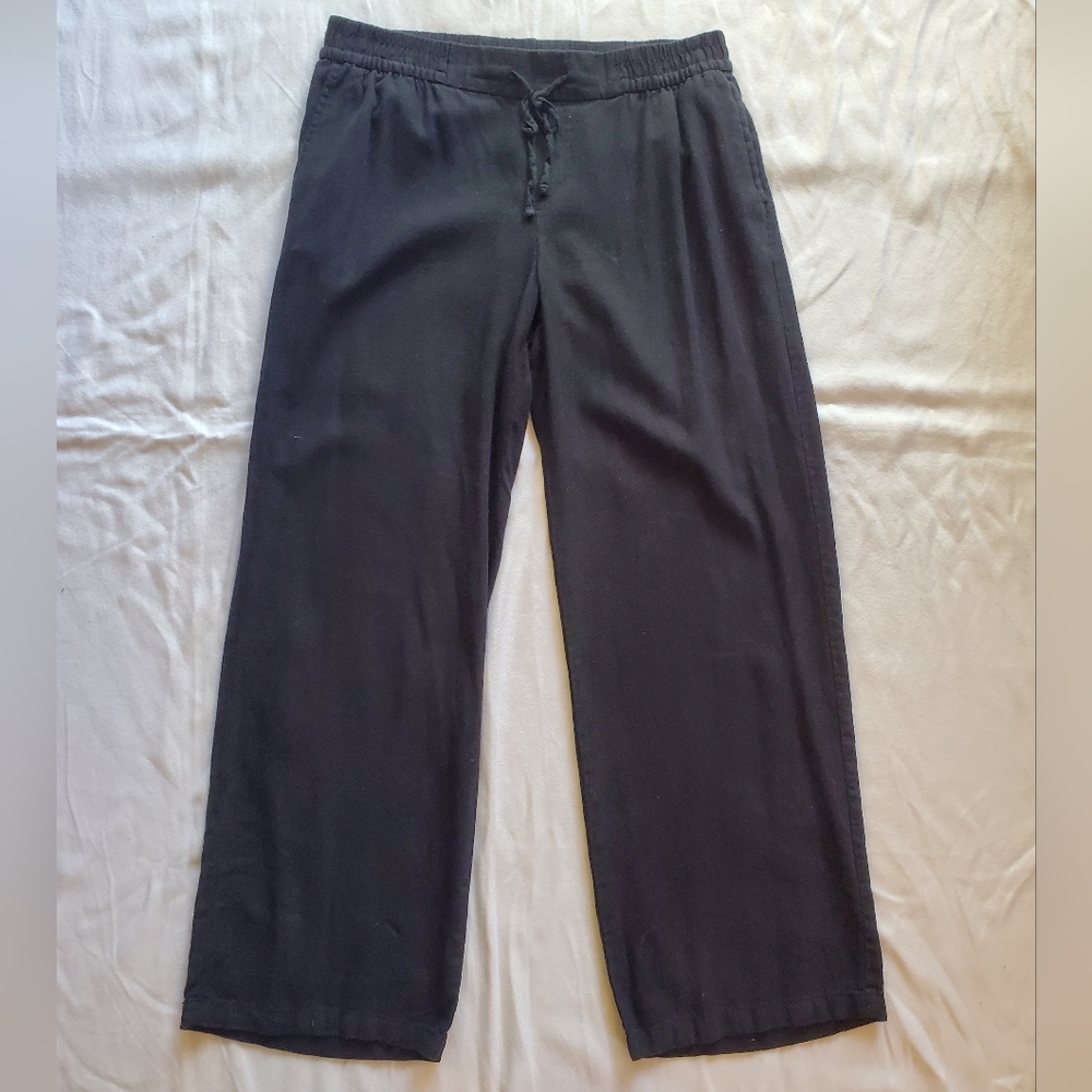 Old Navy Black Linen Blend Wide Leg Pants Size M